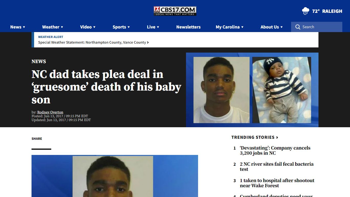 NC dad takes plea deal in ‘gruesome’ death of his baby son - CBS17.com
